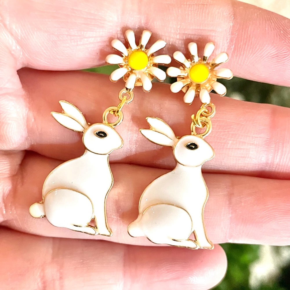 Floral Bunny Dangle Earrings